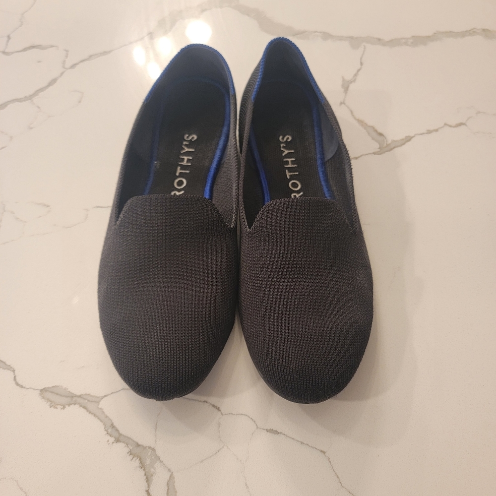 Rothy's Black Knit Flats with Blue Lining